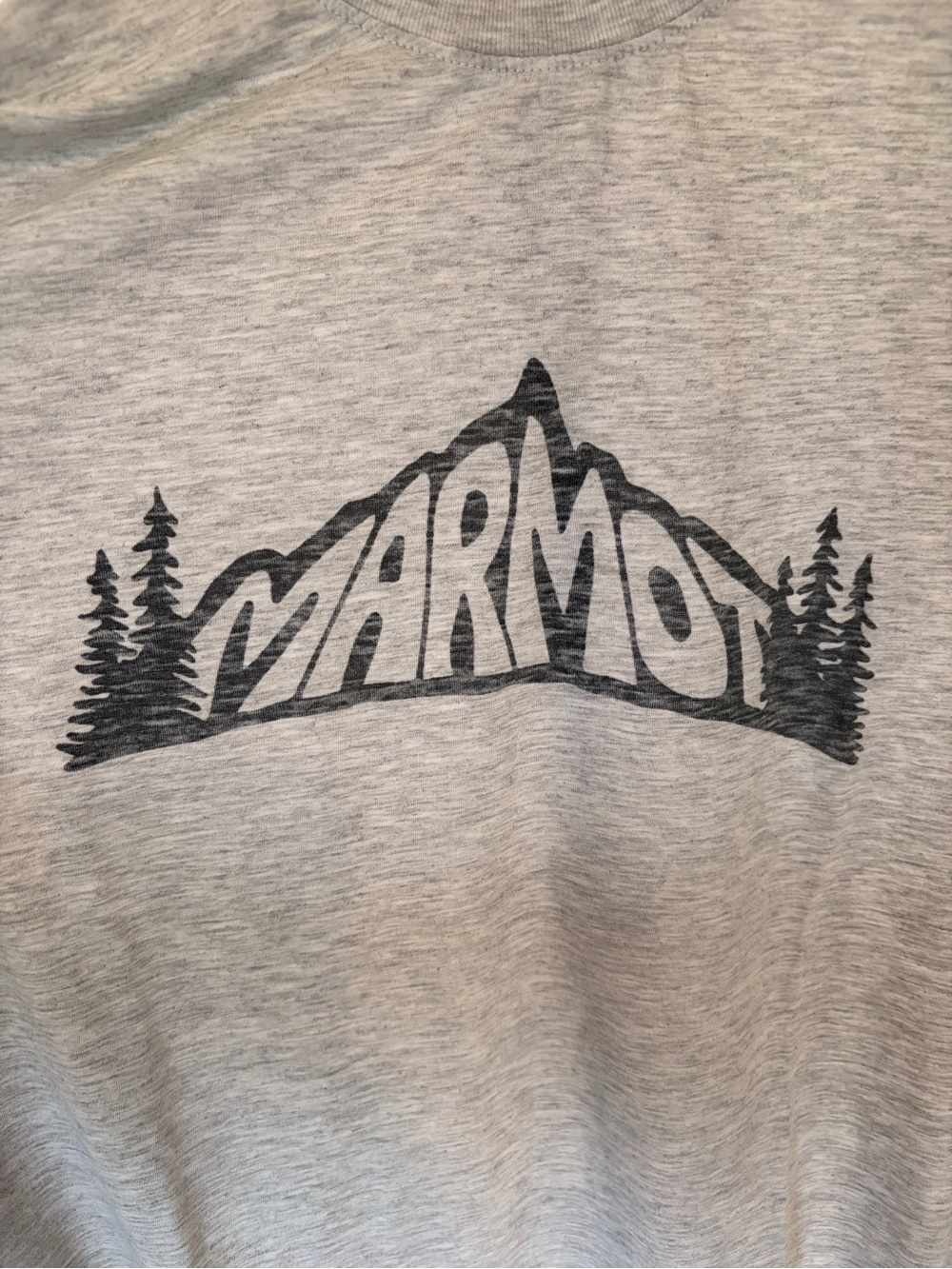 Marmot Light Gray Tee with Navy Mountain Logo